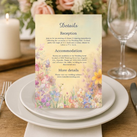 Pastel Wildflower Meadow Barn Wedding Informatiekaartje