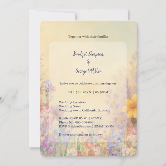 Pastel Wildflower Meadow Barn Wedding Kaart (Voorkant)