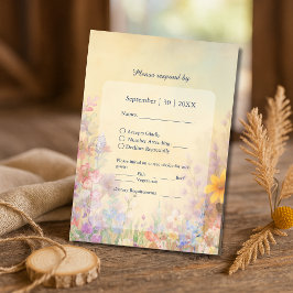 Pastel Wildflower Meadow Barn Wedding RSVP Kaartje