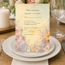 Pastel Wildflower Meadow Barn Wedding RSVP Kaartje
