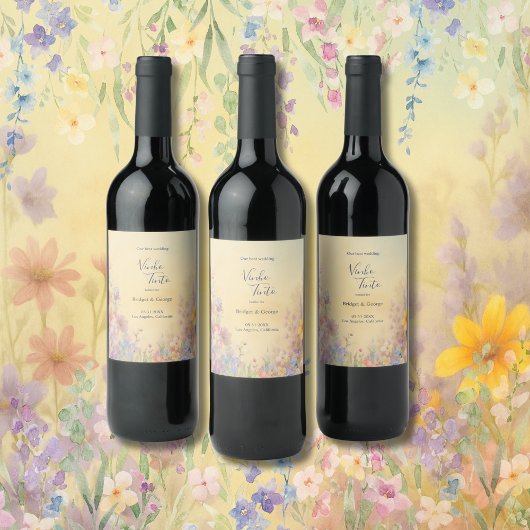 Pastel Wildflower Meadow Barn Wedding Wijn Etiket