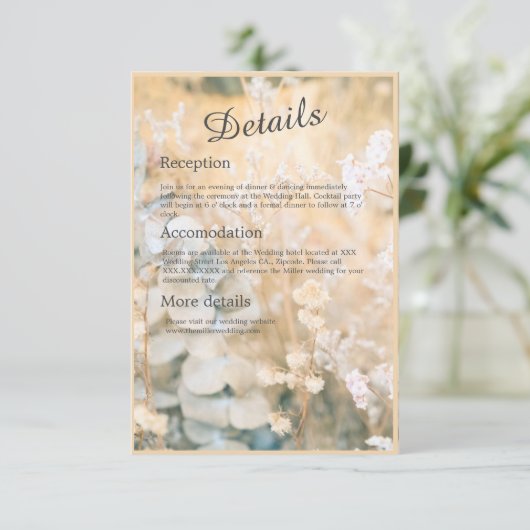 Pastel Wildflower Meadow Bruiloft Informatiekaartje (Staand voorkant)