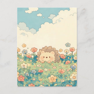 Pastel Wildflower Meadow Kawaii Hedgehog Briefkaart