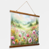 Pastel Wildflower Meadow Landscape Hangend Wandkleed (Gebogen)