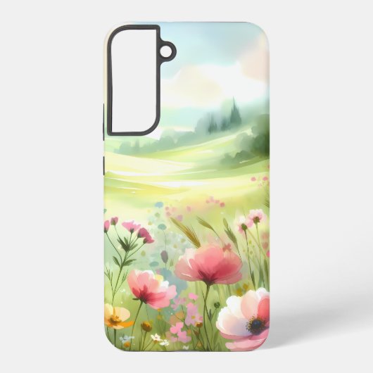 Pastel Wildflower Meadow Landscape Samsung Galaxy Hoesje (Achterkant)