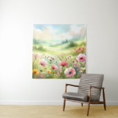 Pastel Wildflower Meadow Landscape Wandkleed (In situ)