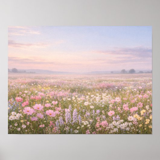 Pastel Wildflower Meadow Pastel Sunset Landscape Poster (Voorkant)