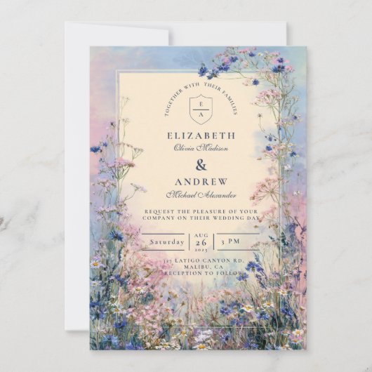 Pastel Wildflower Meadow Wedding Kaart (Voorkant)