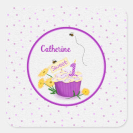 Pastel Wildflower Meisje 1e Verjaardag Paarse Stic Vierkante Sticker