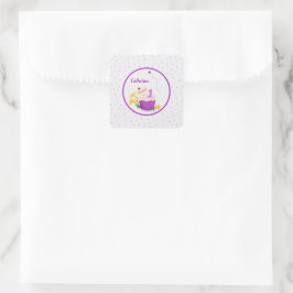 Pastel Wildflower Meisje 1e Verjaardag Paarse Stic Vierkante Sticker