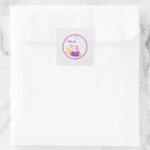 Pastel Wildflower Meisje 1e Verjaardag Paarse Stic Vierkante Sticker