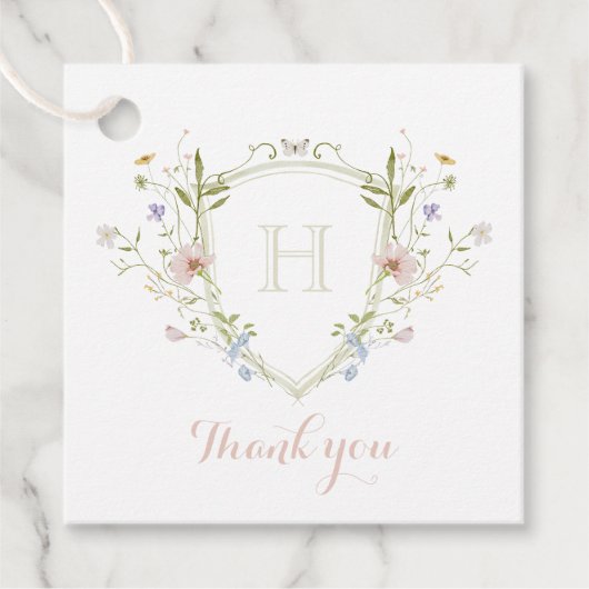 Pastel Wildflower Monogram Crest Bedankt Bedankjes Labels (Voorkant)
