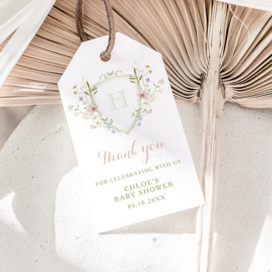 Pastel Wildflower Monogram Crest Bedankt Cadeaulabel