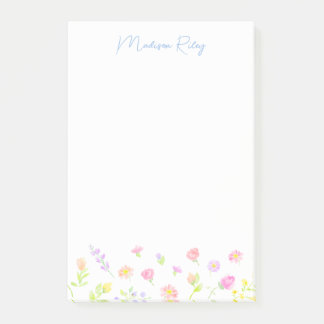 Pastel Wildflower Personalized Blue Post-It Notes