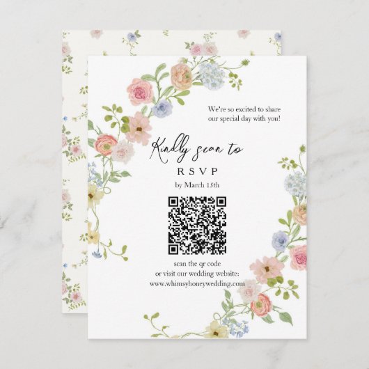 Pastel Wildflower QR Code RSVP Card (Voorkant / Achterkant)