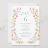 Pastel Wildflower Spring Wedding Table Number Kaart (Voorkant)