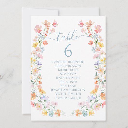 Pastel Wildflower Spring Wedding Table Number Kaart (Achterkant)