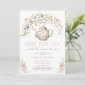 Pastel Wildflower Tijd voor Tea Baby shower Party Kaart (Staand voorkant)