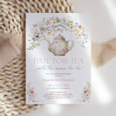 Pastel Wildflower Tijd voor Tea Baby shower Party Kaart