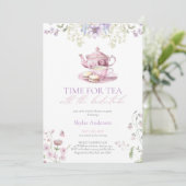 Pastel Wildflower Time for Tea Bridal Shower Party Kaart (Staand voorkant)