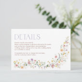 Pastel Wildflower Tuin Bloemen Bruiloft Details Informatiekaartje (Staand voorkant)