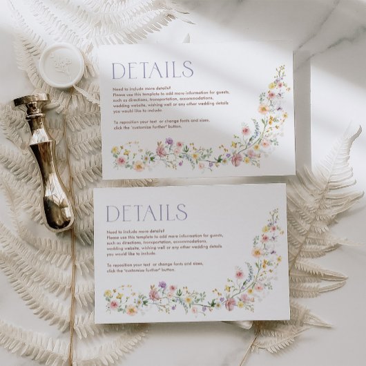 Pastel Wildflower Tuin Bloemen Bruiloft Details Informatiekaartje