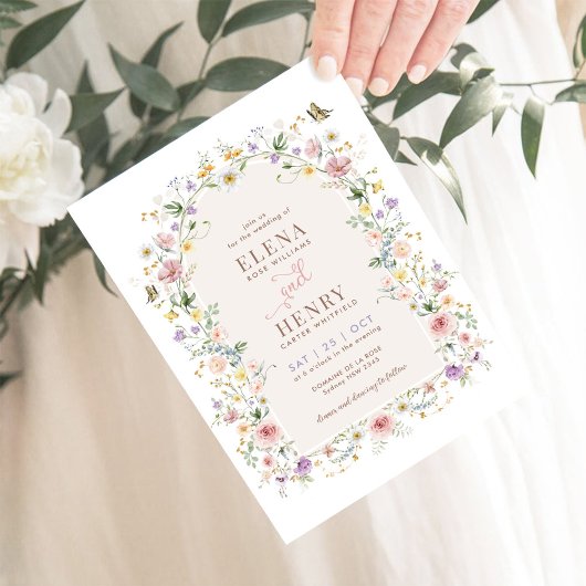 Pastel Wildflower Tuin Sprookjesachtige Bruiloft Kaart