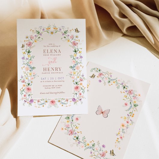 Pastel Wildflower Tuin Sprookjesachtige Bruiloft Kaart