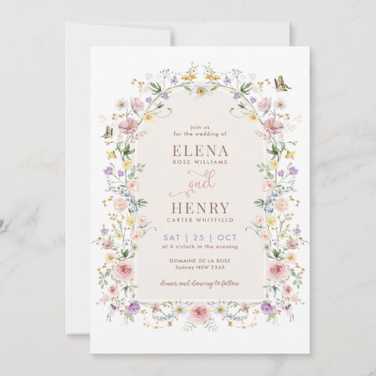 Pastel Wildflower Tuin Sprookjesachtige Bruiloft Kaart (Voorkant)