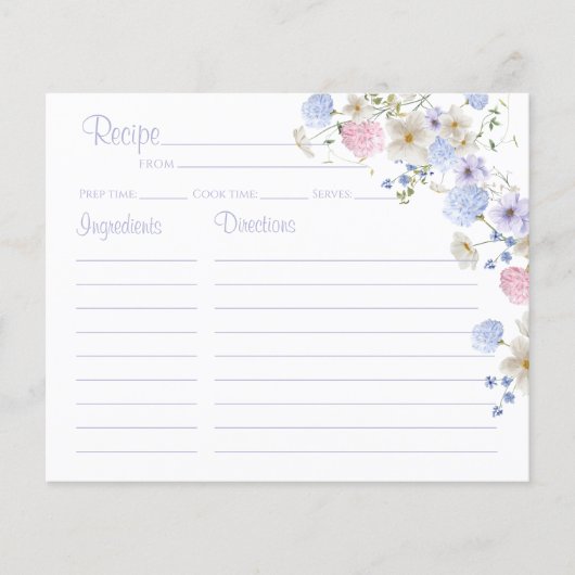 Pastel Wildflower Vrijgezellenfeest Recept Kaart (Voorkant)