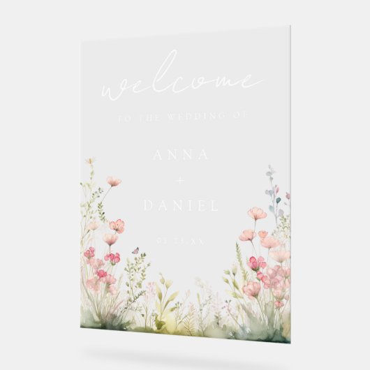 Pastel Wildflower Wedding Acryl Bord (Hoek)