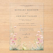 Pastel Wildflower Wedding Acryl Uitnodigingen (Voorkant)