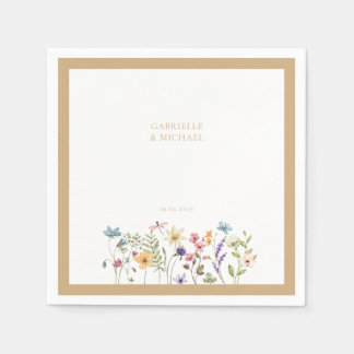 Pastel Wildflower Wedding Beige Border Servet