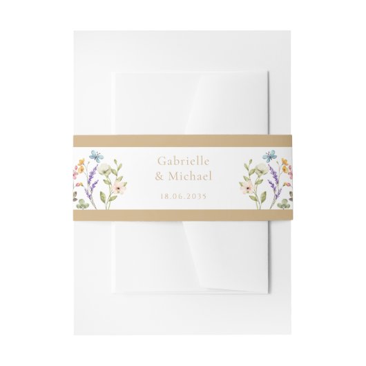 Pastel Wildflower Wedding Beige Border Uitnodigingen Wikkel (Voorkant Voorbeeld)