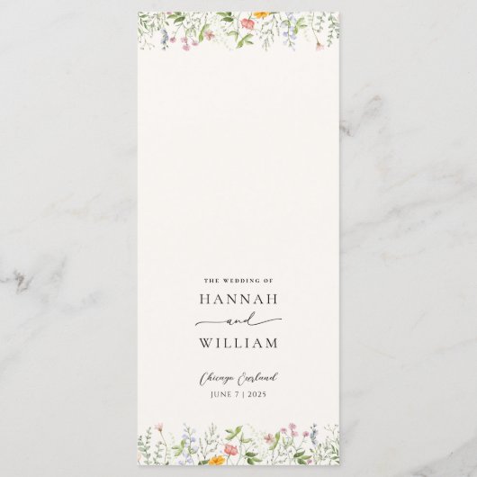 Pastel Wildflower Wedding Dinner Menu (Achterkant)