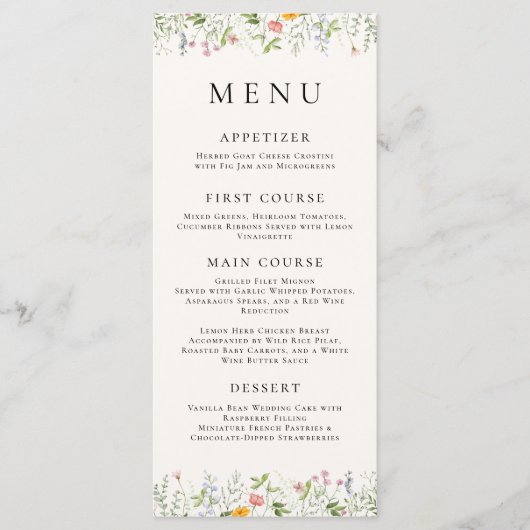 Pastel Wildflower Wedding Dinner Menu (Voorkant)