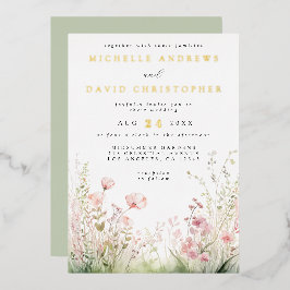 Pastel Wildflower Wedding Folie Uitnodiging
