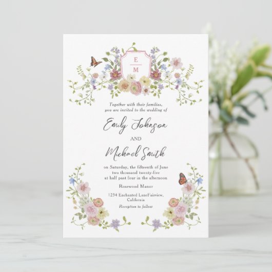 Pastel Wildflower Wedding Kaart (Staand voorkant)