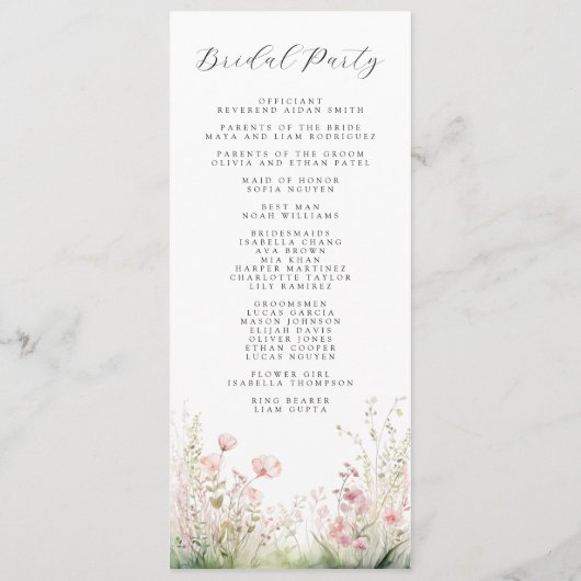 Pastel Wildflower Wedding Programma Programmakaart (Achterkant)