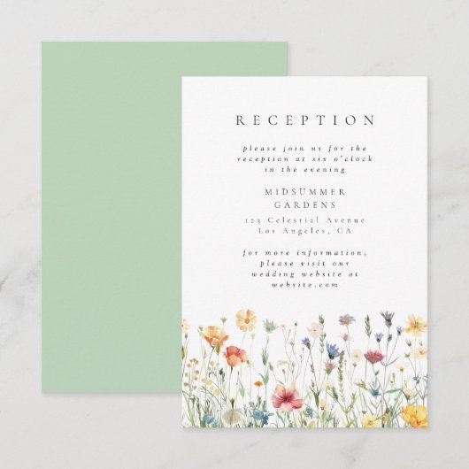 Pastel Wildflower Wedding Reception Enclosure Card Informatiekaartje (Voorkant / Achterkant)