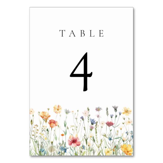 Pastel Wildflower Wedding Table Number Kaart (Voorkant)