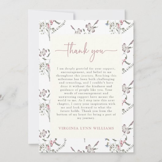 Pastel Wildflowers Afstuderen Bedankkaart (Voorkant)