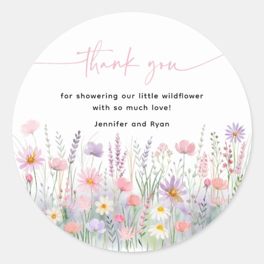 Pastel Wildflowers Baby shower Ronde Sticker (Voorkant)