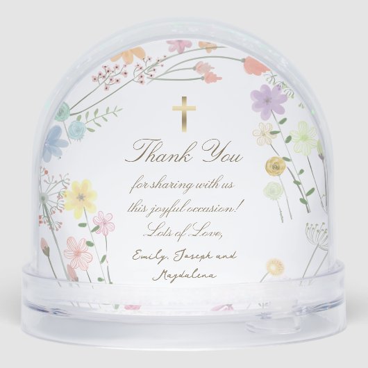 pastel wildflowers Baptism thank you  Sneeuwbol (Achterkant)