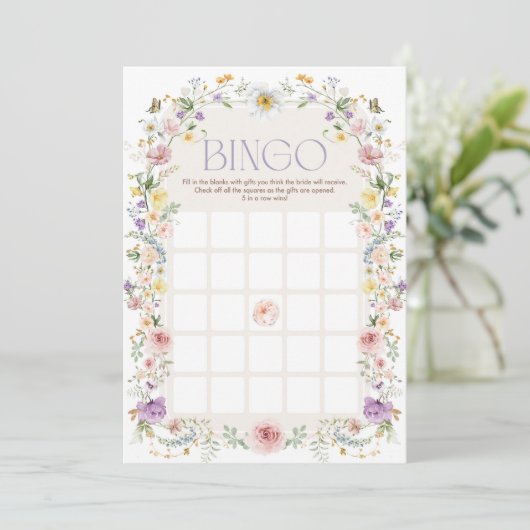 Pastel Wildflowers Bingo Vrijgezellenfeest Game Ka Kaart (Staand voorkant)