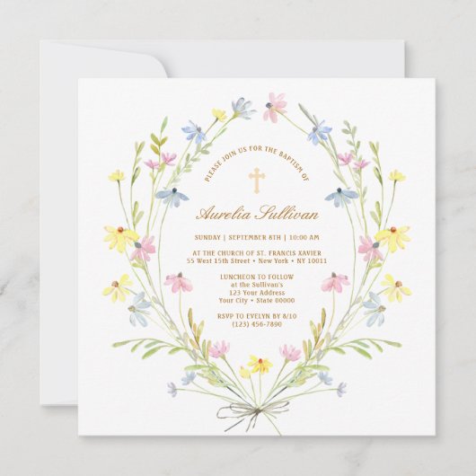 Pastel Wildflowers doop Kaart (Voorkant)