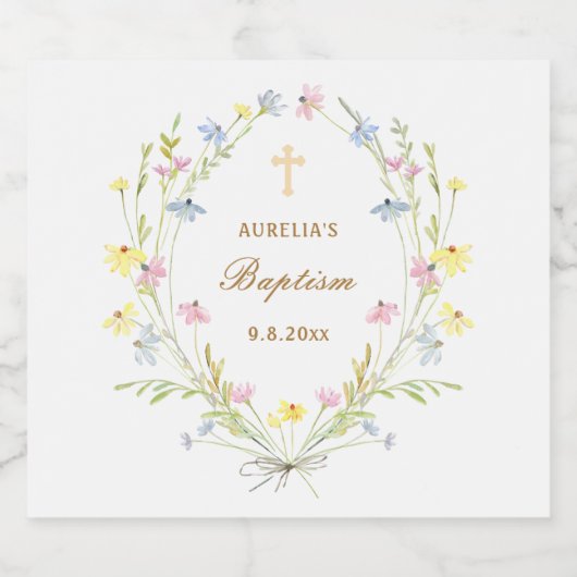 Pastel Wildflowers doop Likeurfles Etiket (Enkel label)