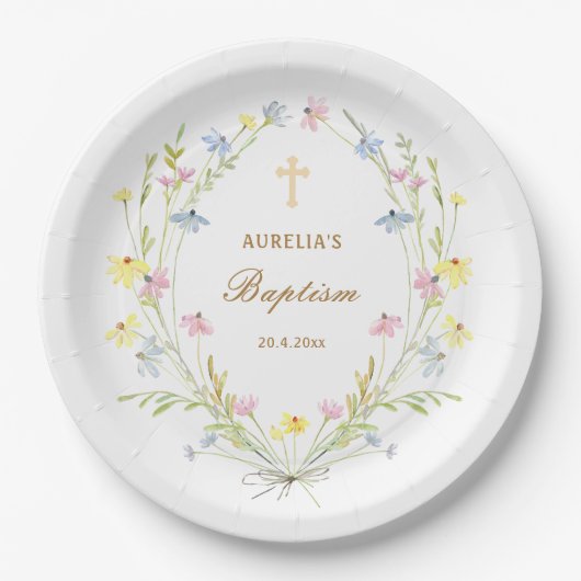 Pastel Wildflowers doop Papieren Bordje (Voorkant)