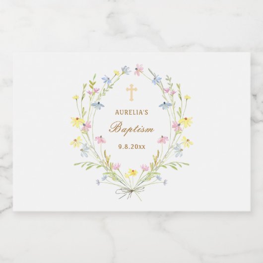 Pastel Wildflowers doop Sparkling Wijnetiket (Enkel label)