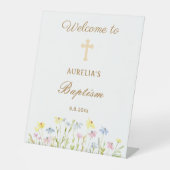 Pastel Wildflowers Doop welkom Reclamebord Met Voetstuk (Voorkant)